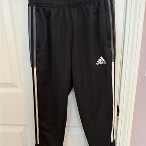 Adidas Kids Black Joggers with White Stripes